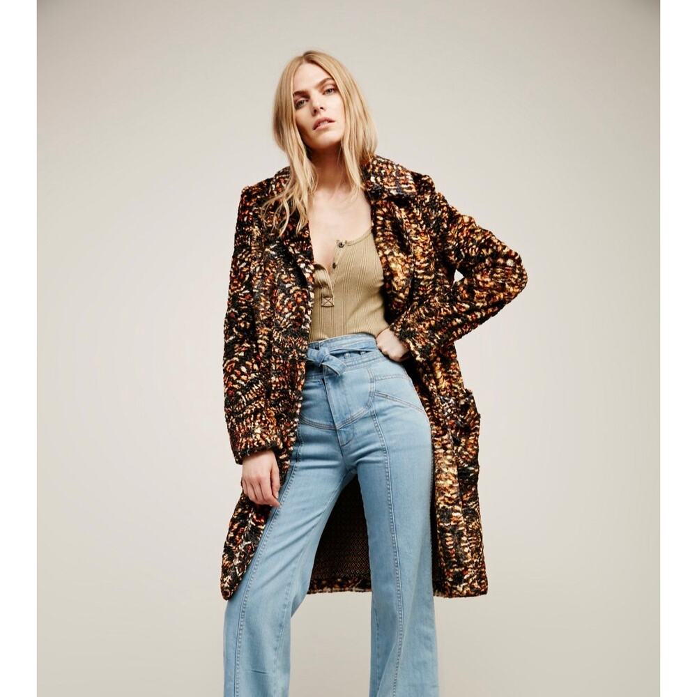 Rare Free People Retro Faux Fur Jacket Black Fire Coat New Medium $600 - Picture 2 of 8